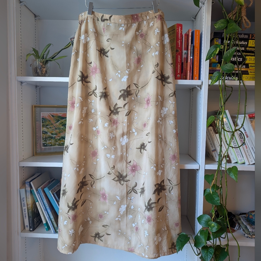 Vintage Penman Maxi Skirt Cream Pink Floral Print Size Large Boho Cottagecore - Picture 2 of 6